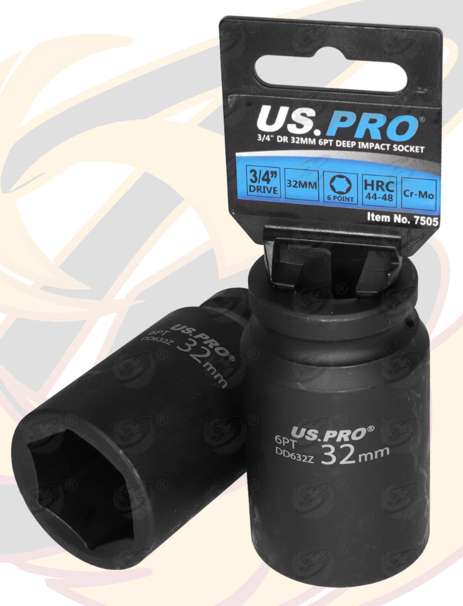 US PRO 32MM 3/4" DRIVE 6 POINT DEEP IMPACT SOCKET ( SINGLE )