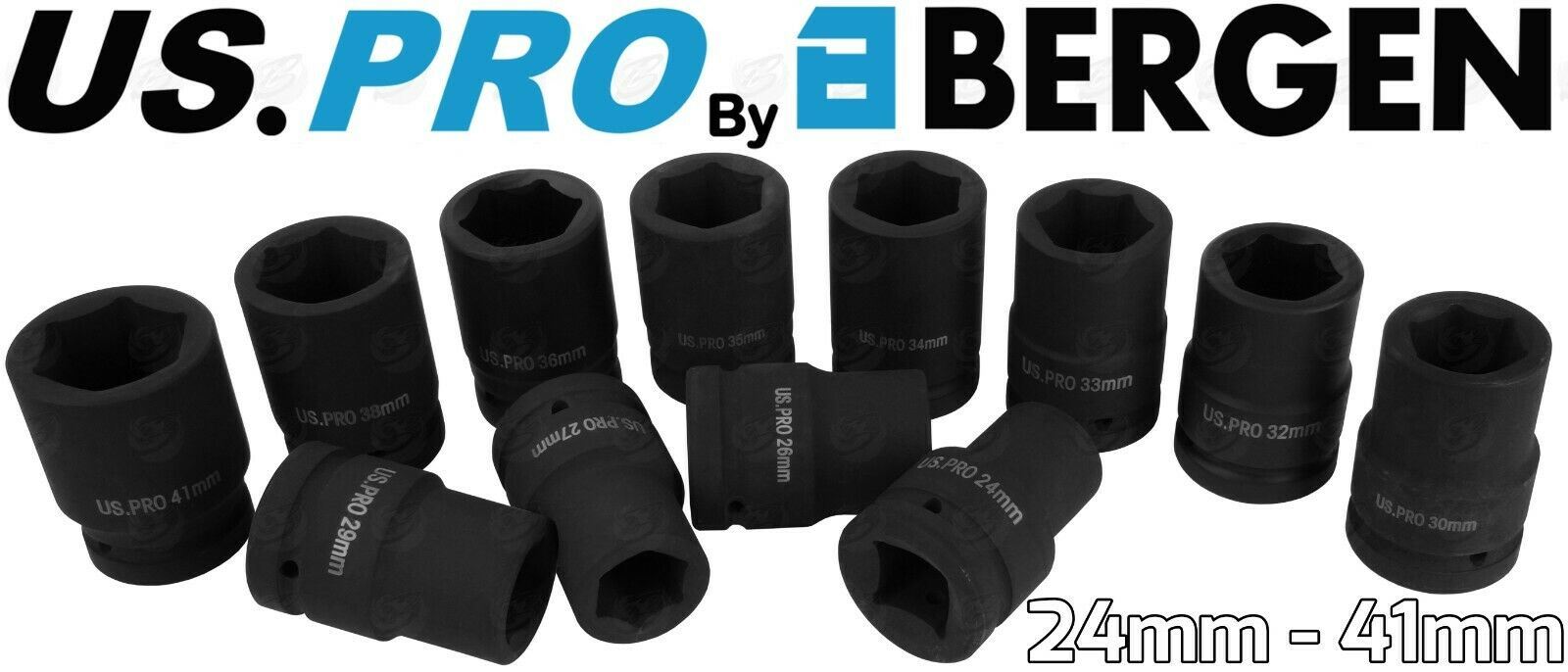 US PRO 12PCS 1" DRIVE 6 POINT DEEP IMPACT SOCKETS 24MM - 41MM