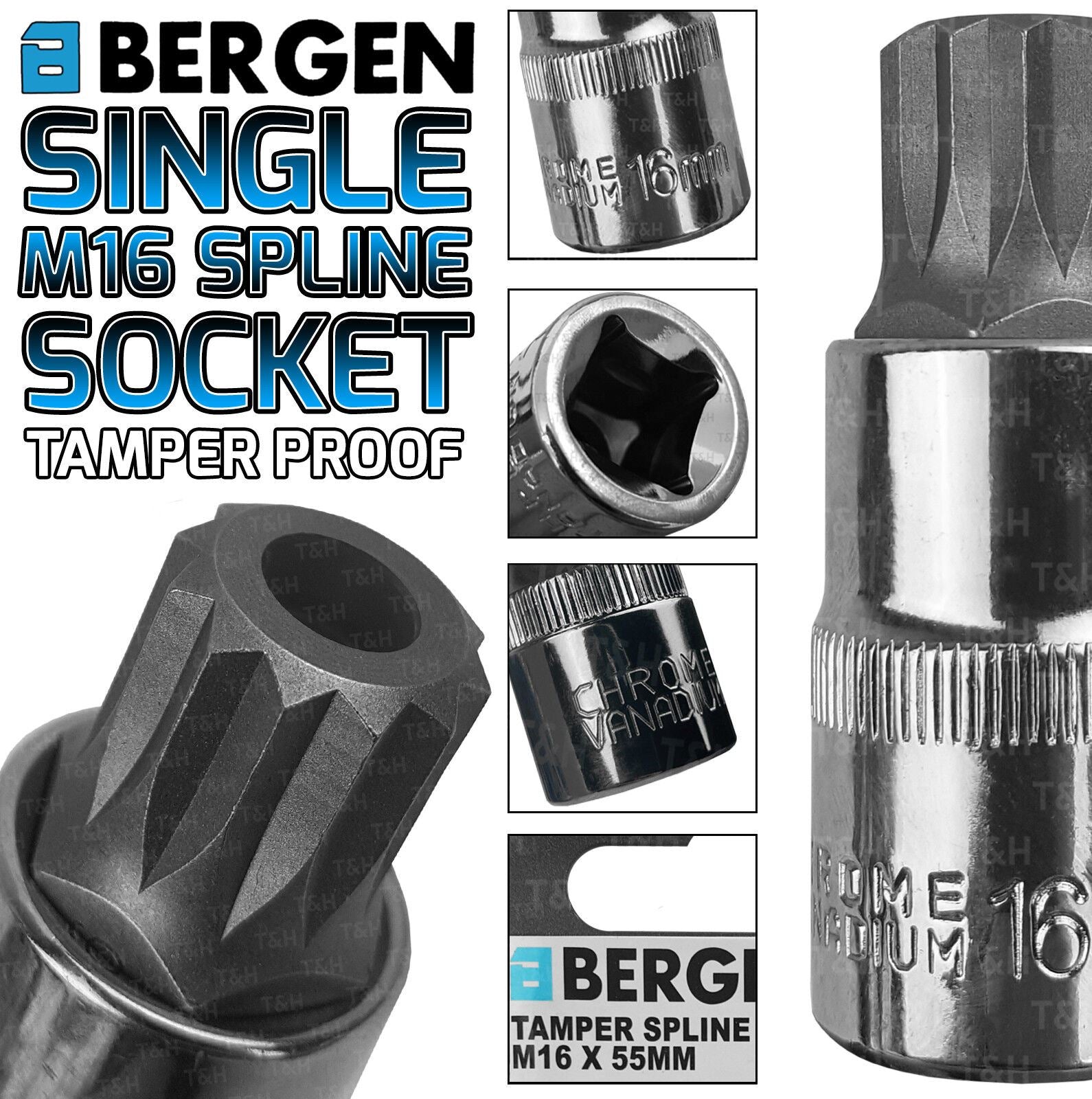 US Pro M16 1/2" Drive 55mm Long Tamperproof Spline Bit Socket ( Single )  3434