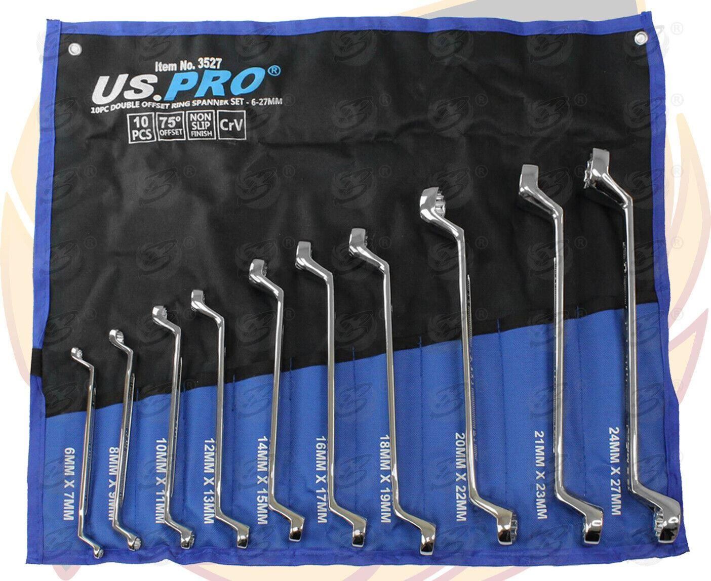 US Pro 10 Piece Offset Double Ring 12 Point Spanner 6mm - 27mm ( 3527 )