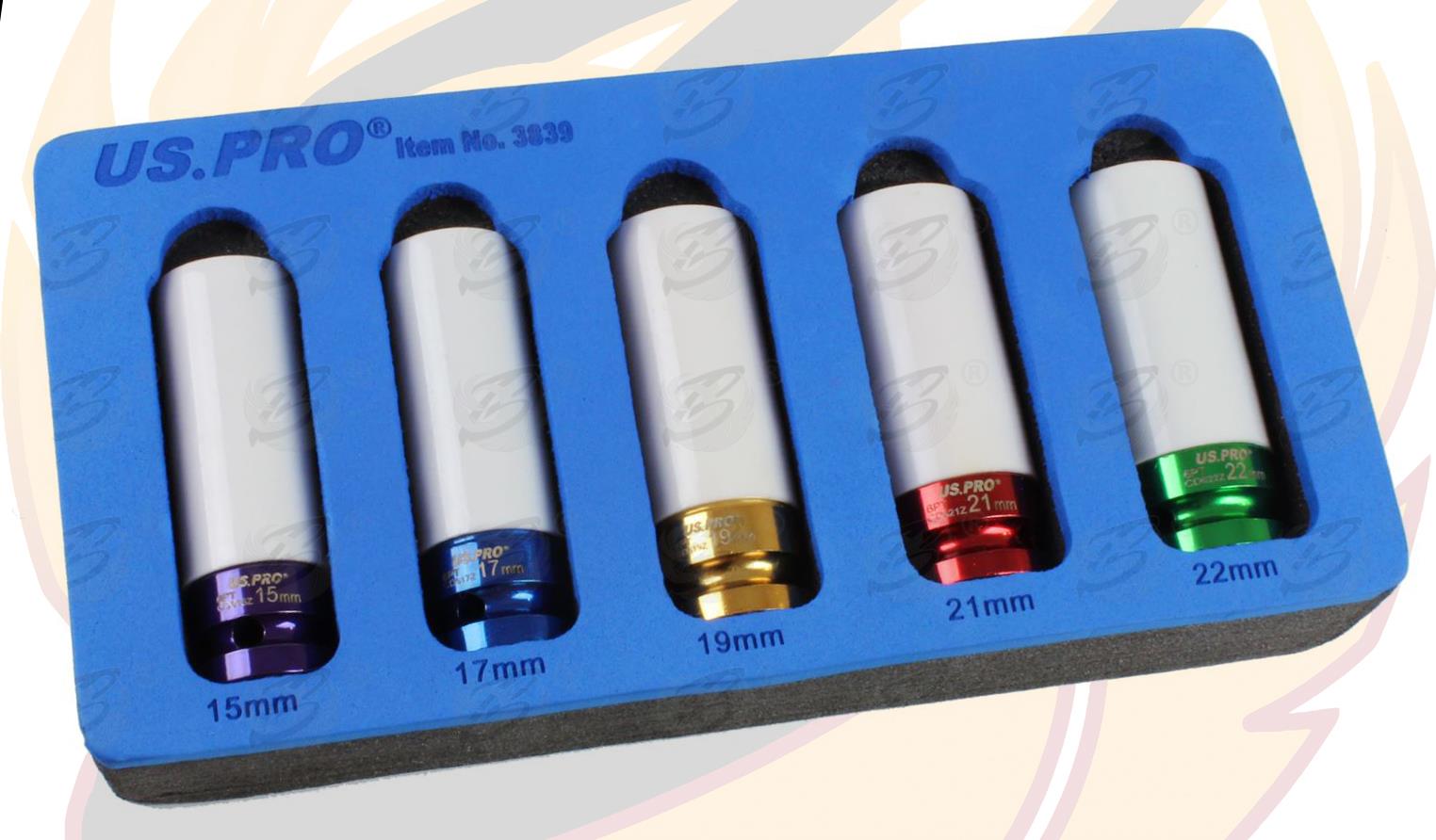 US PRO 5PCS 1/2" DRIVE 6 POINT ALLOY WHEEL NUT SOCKETS 15MM - 22MM