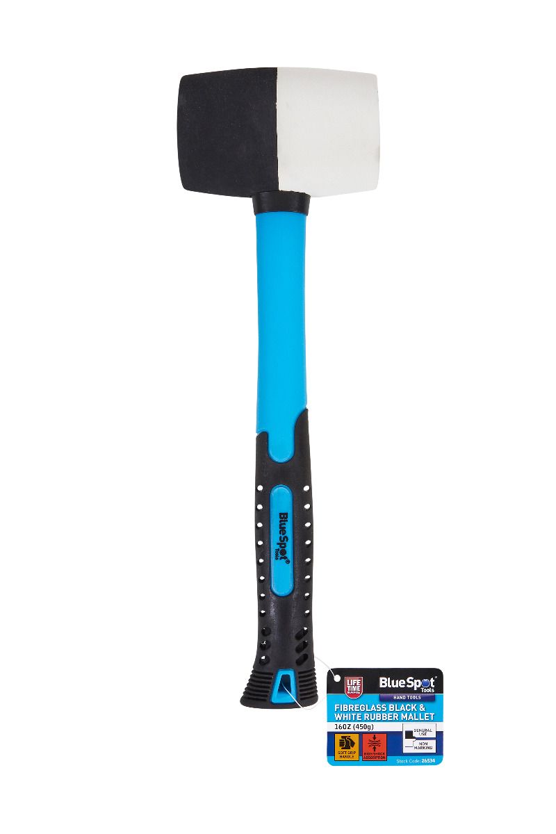 BlueSpot 32Oz White / Black Rubber Mallet With Fibreglass Handle With A Manufacturers LifeTime Guarantee 26534
