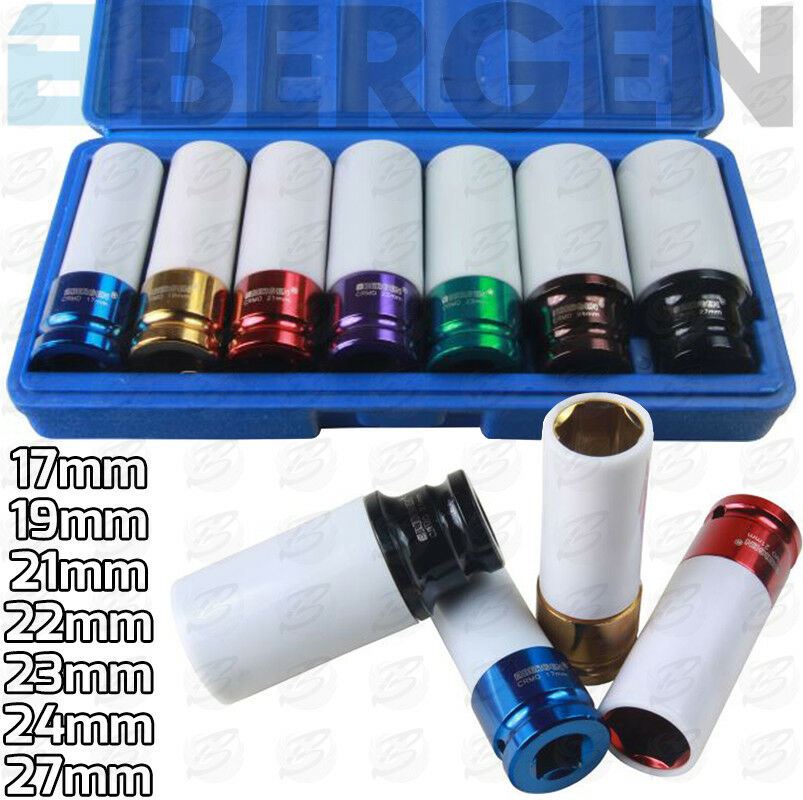 US PRO 7PCS 1/2" DRIVE 6 POINT ALLOY WHEEL NUT SOCKETS 17MM - 27MM