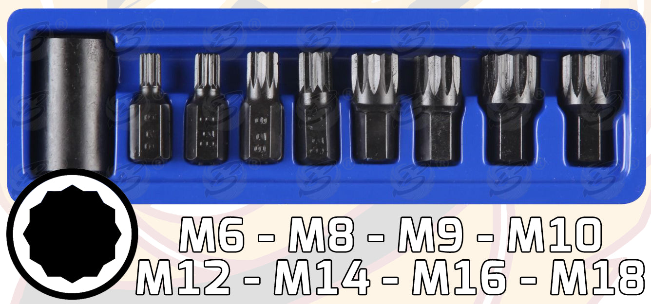 BLUESPOT 9PCS 1/2" DRIVE IMPACT SPLINE BIT SOCKETS M6 - M18