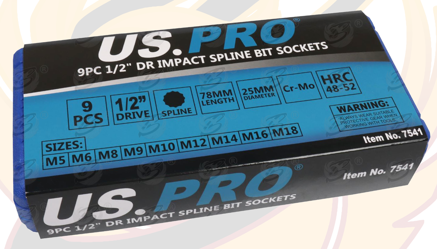 US Pro 9 Piece 1/2" Drive Impact Spline Bit Sockets M5 - M18  7541