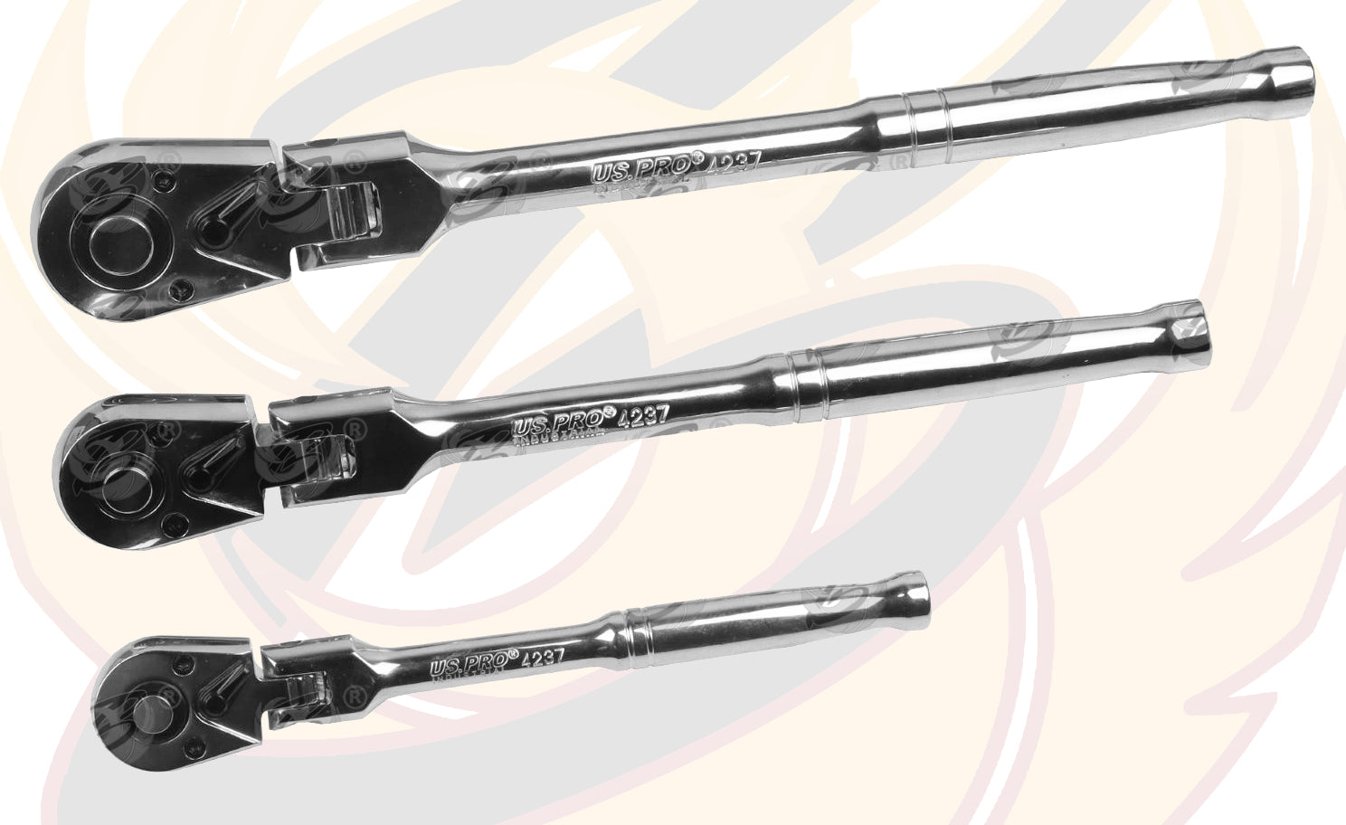 US PRO 3PC FLEXI HEAD RATCHET SET 1/4" -  3/8" - 1/2" DRIVES