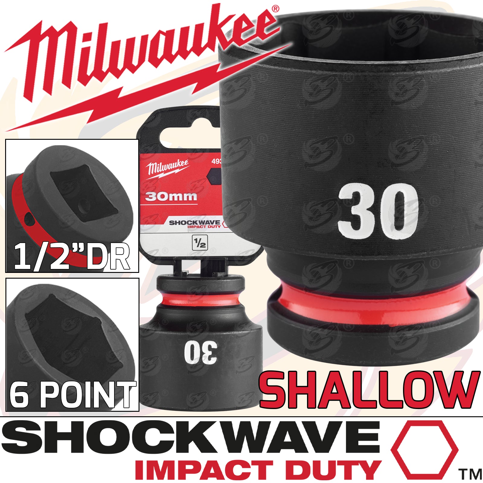MILWAUKEE 30MM 1/2" DRIVE 6 POINT SHALLOW IMPACT SOCKET ( SINGLE )