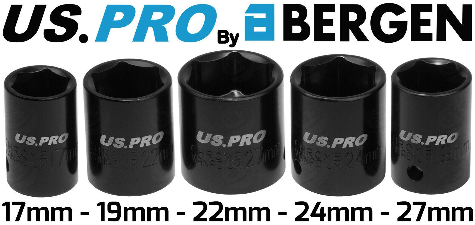US PRO 10PCS 1/2" DRIVE 6 POINT SHALLOW IMPACT SOCKETS 9MM - 27MM