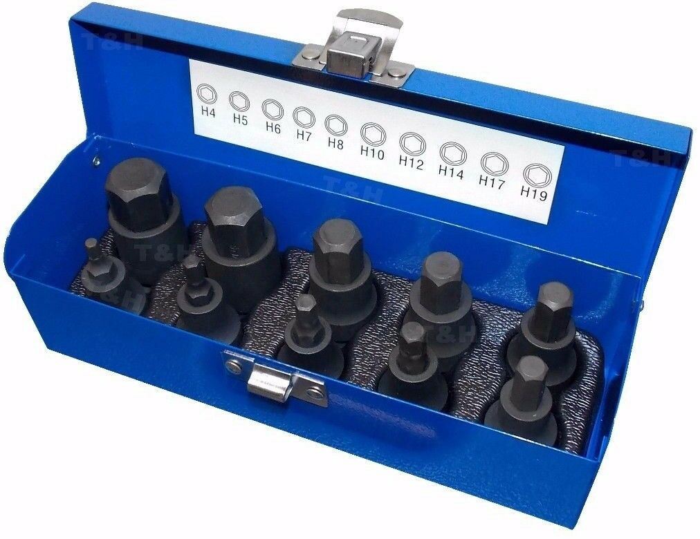 US PRO 10PCS 1/2" DRIVE IMPACT HEX BIT SOCKETS H4 - H19