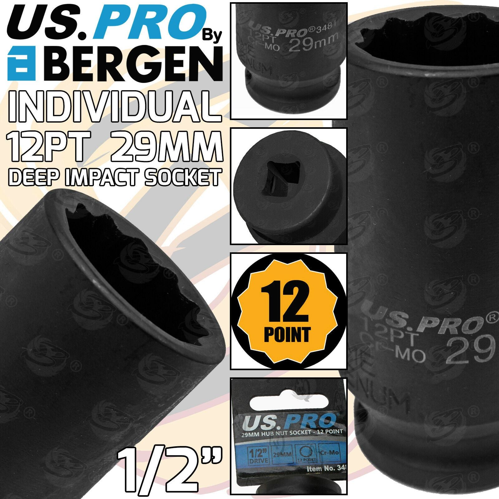 US PRO 29MM 1/2" DRIVE 12 POINT DEEP IMPACT SOCKET ( SINGLE )