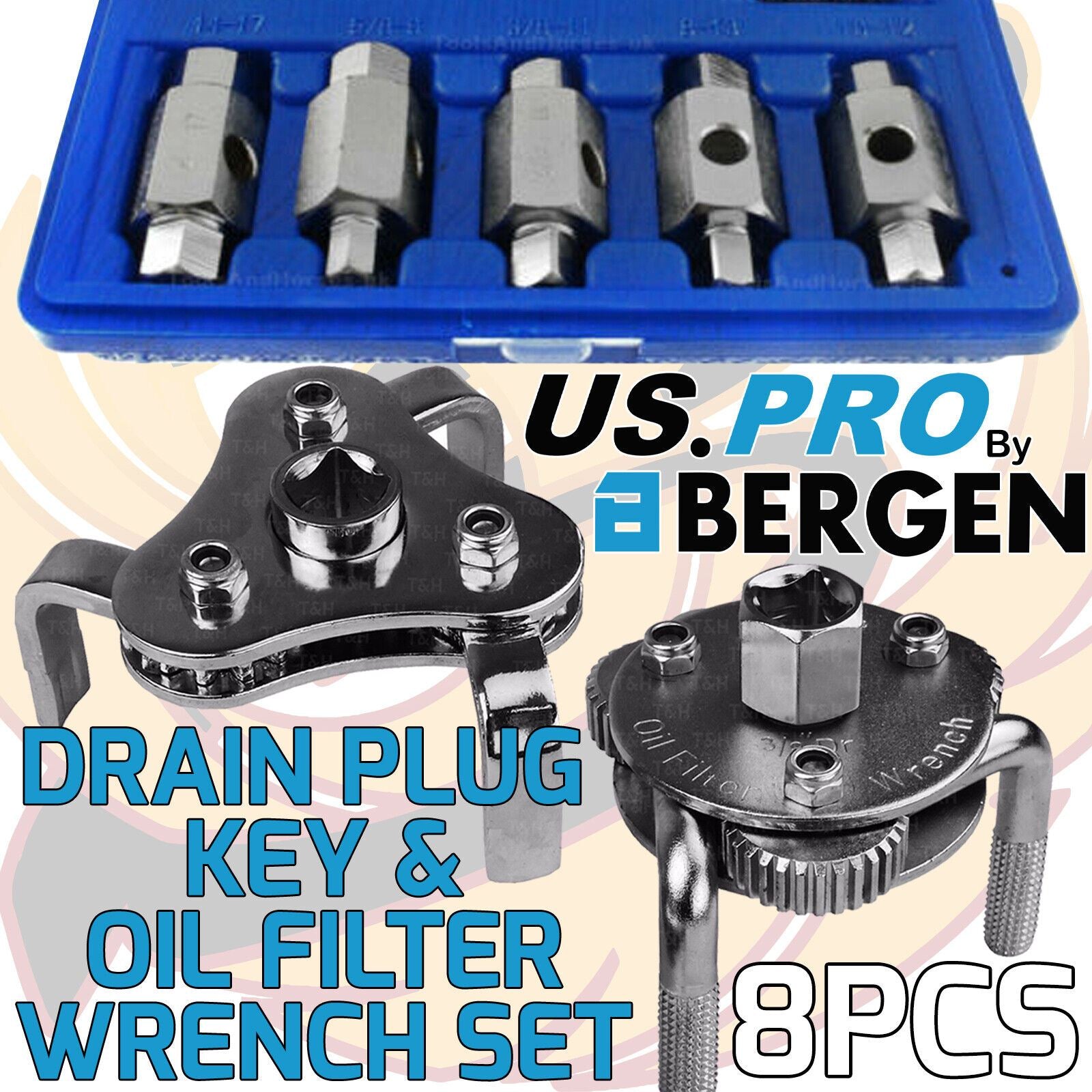 US PRO 8PCS OIL FILTER WRENCH & DRAIN PLUG KEY SET