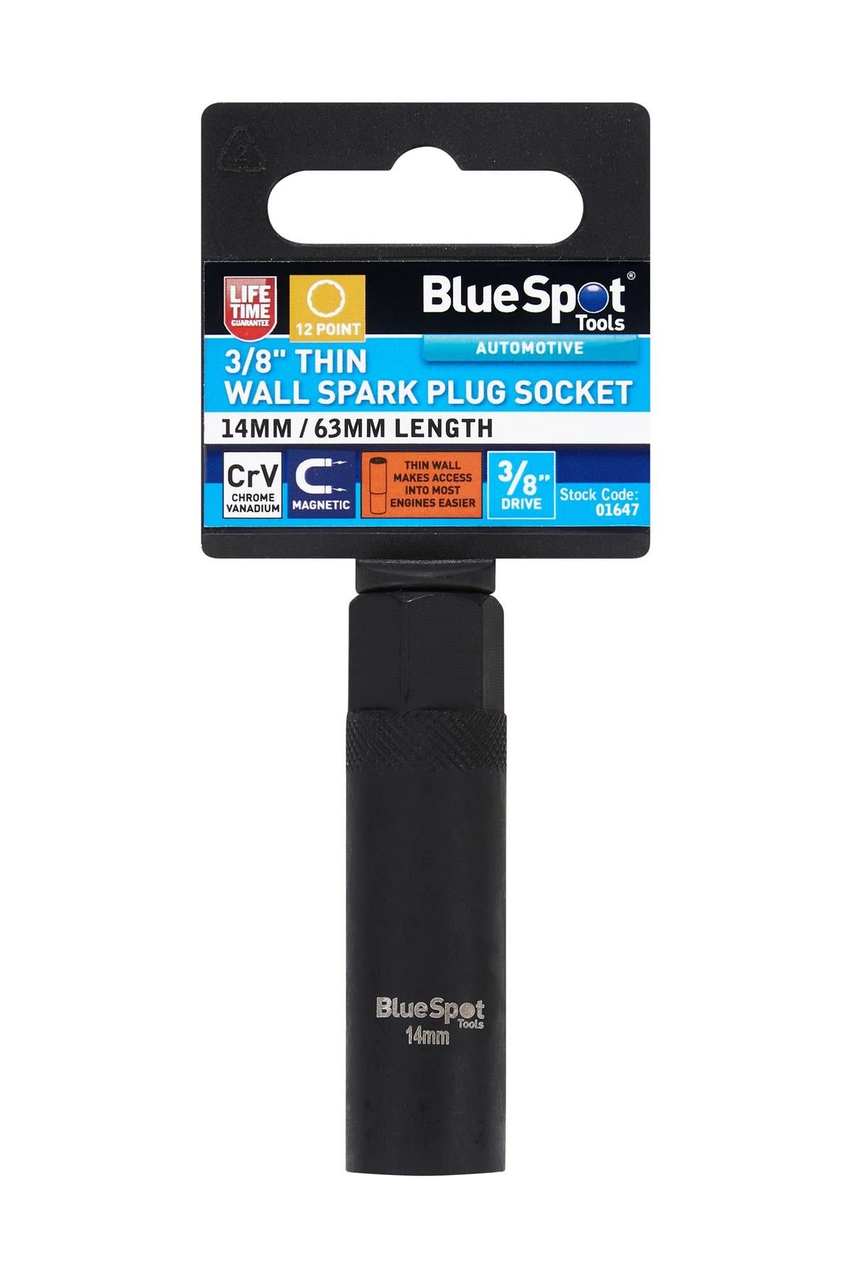 BlueSpot 3/8" 12 Point Thin Wall Spark Plug Socket (14mm)  01647