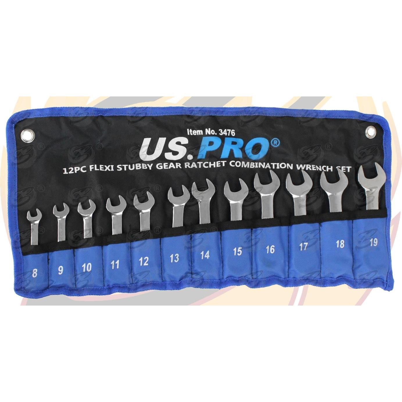 US PRO 24PCS SPANNER & STUBBY FLEXIBLE RATCHET SPANNER SET 8MM - 19MM