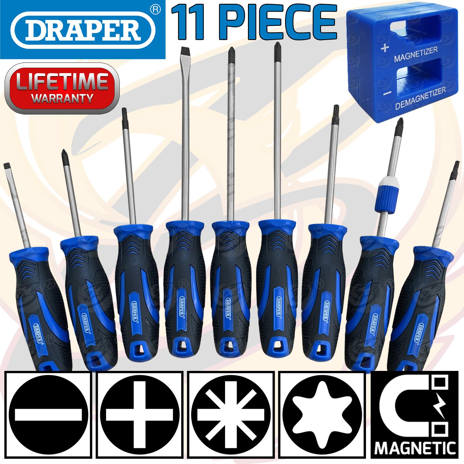 Draper 11 Piece Magnetic Screwdriver Set ( Slotted - PHillips - Pozidrive - Torx ) ( 99422 )