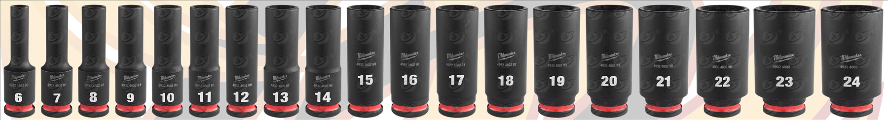 MILWAUKEE 19PCS 3/8" DRIVE 6 POINT DEEP IMPACT SOCKETS 6MM - 24MM IN PACKOUT ( SHOCKWAVE IMPACT DUTY )