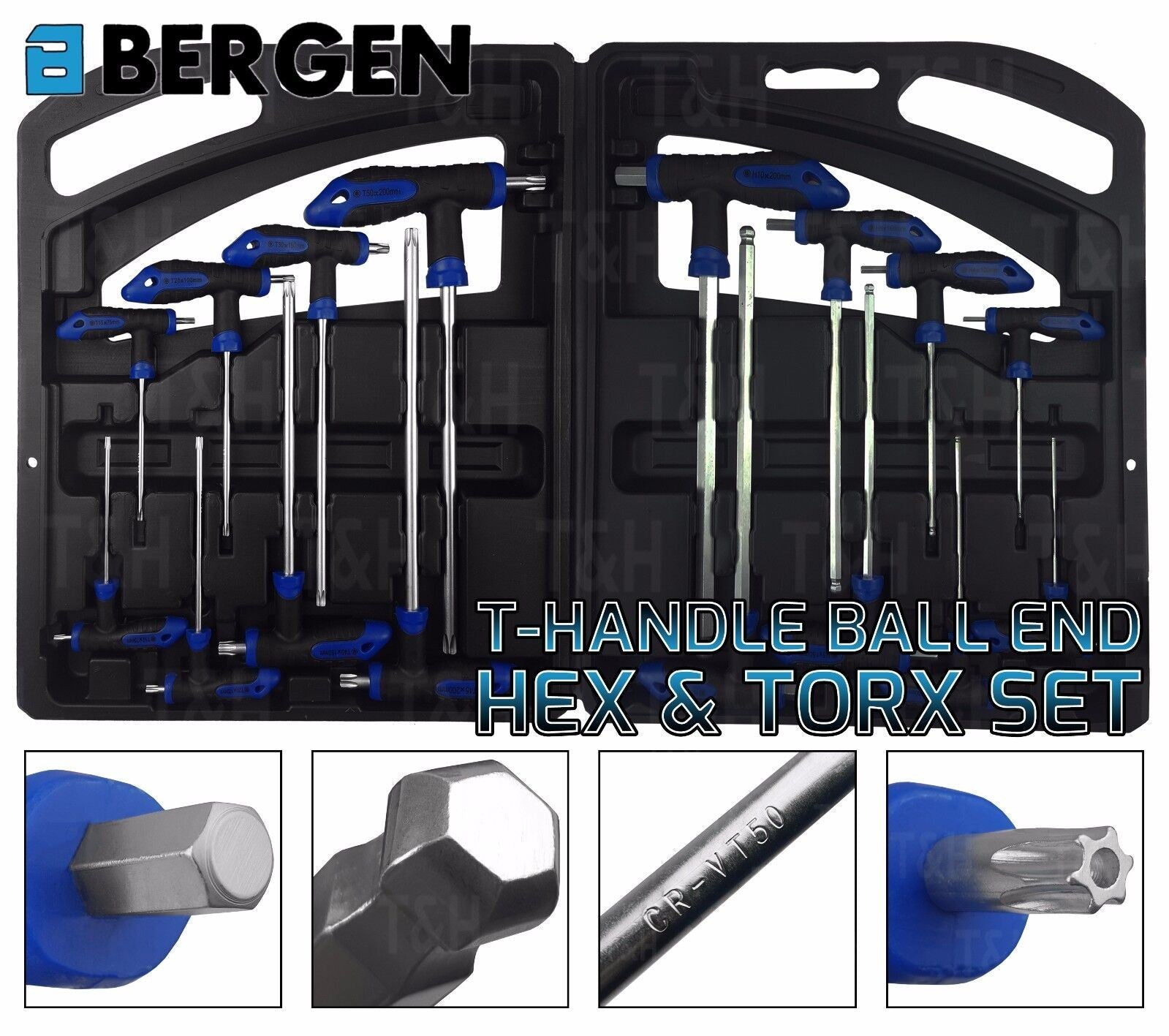 US Pro 16 Piece T - Handle Hex & Torx Key Set H2 - H10 & T10 - T50 1587