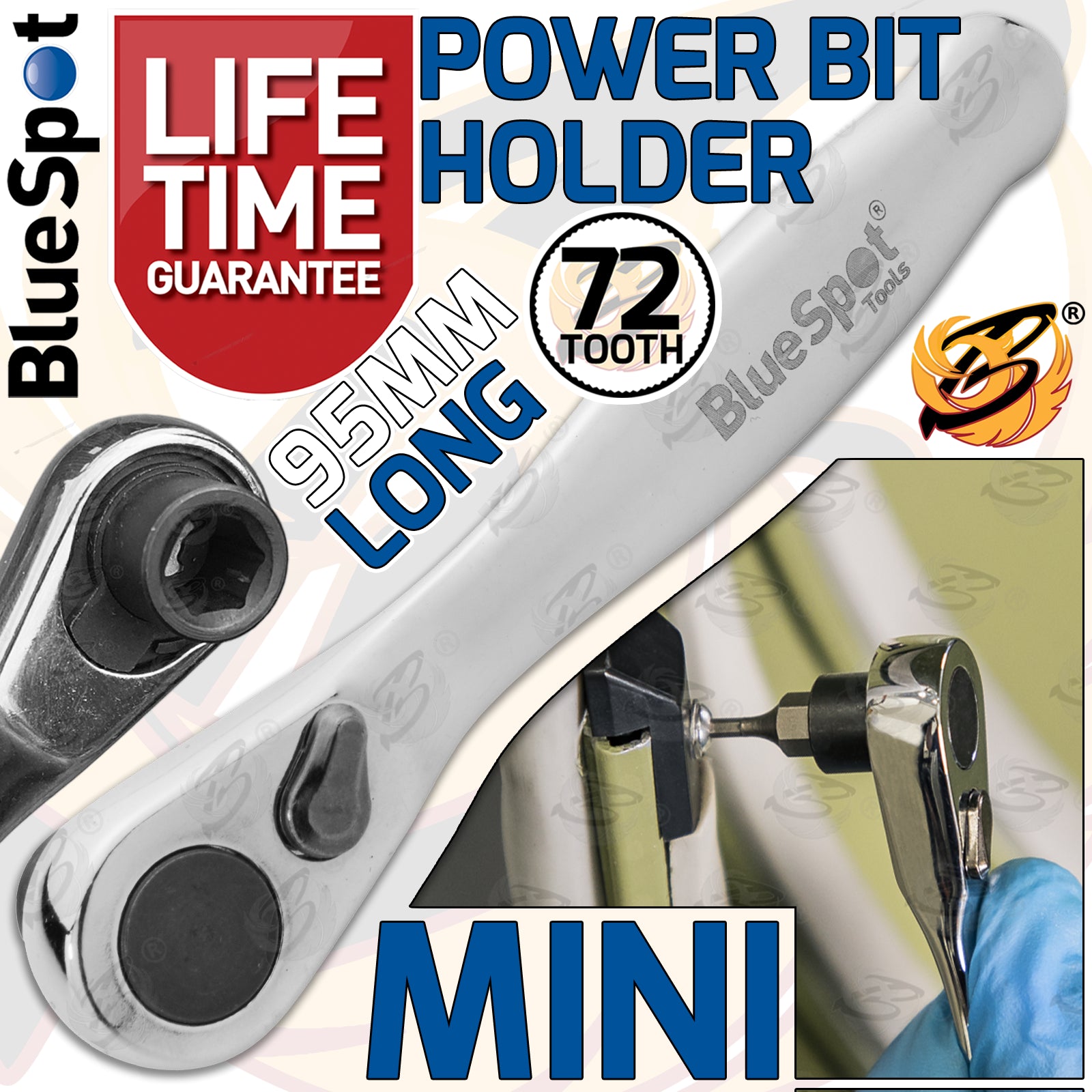 BLUESPOT MINI 1/4" DRIVE 72 TOOTH POWER BIT HOLDER ( RATCHET HANDLE )