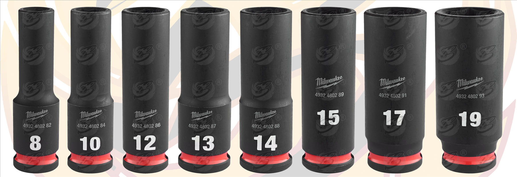 MILWAUKEE 9CS 3/8" DRIVE 6 POINT DEEP IMPACT SOCKETS 8MM - 19MM ( SHOCKWAVE IMPACT DUTY )