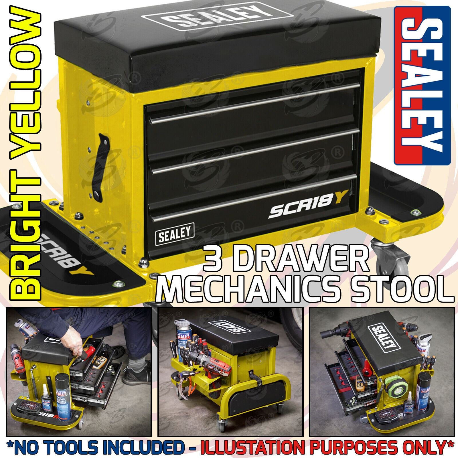 SEALEY MECHANIC STOOL / UTILTIY BOX ( YELLOW )