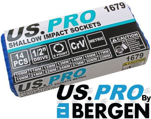 US Pro 14 Piece 1/2" Drive 6 Point Shallow Impact Sockets 10mm - 32mm  1679