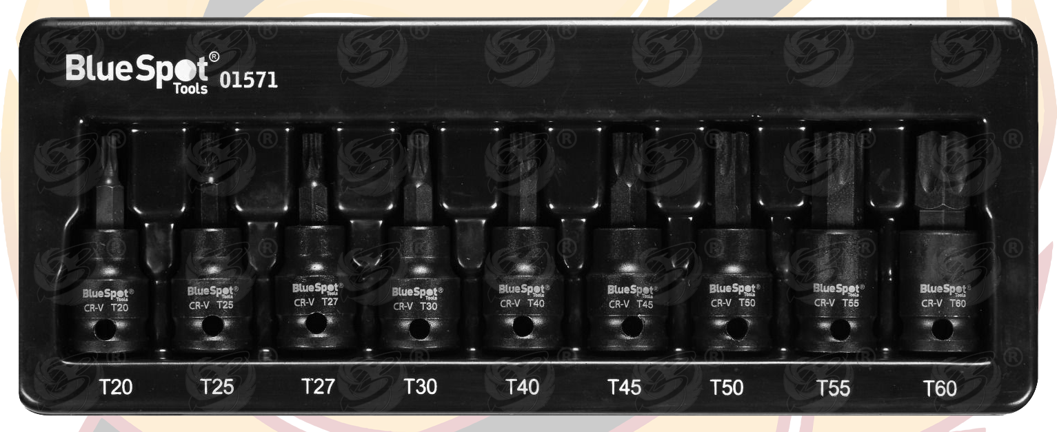 BlueSpot 9 Piece 3/8" Drive Impact Torx Bit Sockets T20 - T60 ( 01571 )
