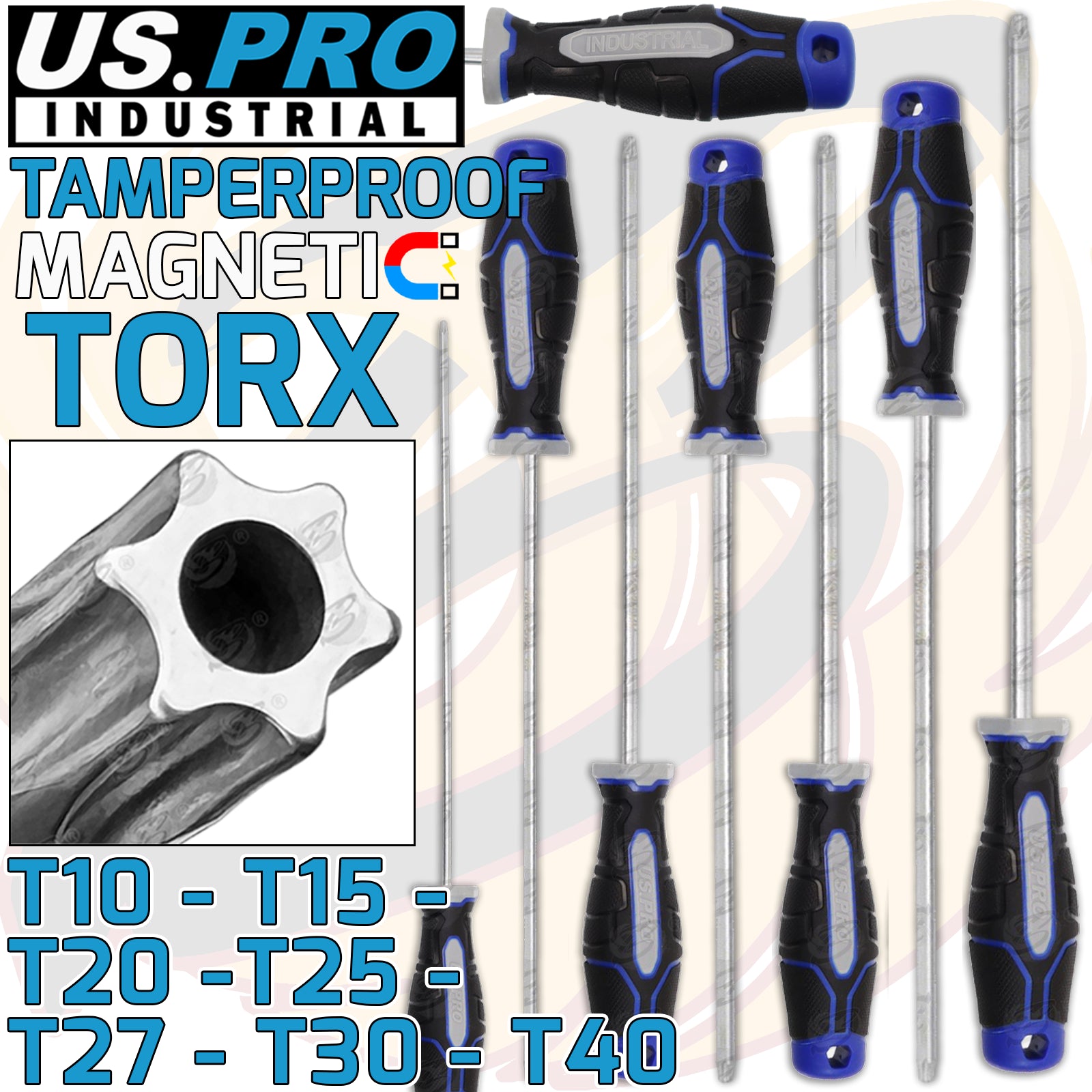US PRO INDUSTRIAL 7PCS MAGNETIC TAMPERPROOF TORX SCREWDRIVERS T10 - T40