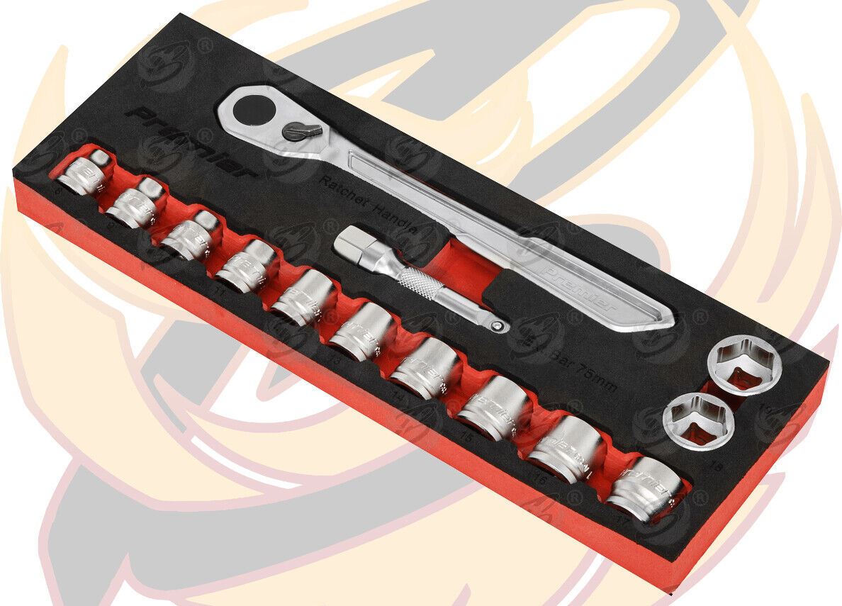 SEALEY 14PCS 3/8" DRIVE 6 POINT 90 TOOTH LOW PROFILE SOCKET SET 8MM - 19MM