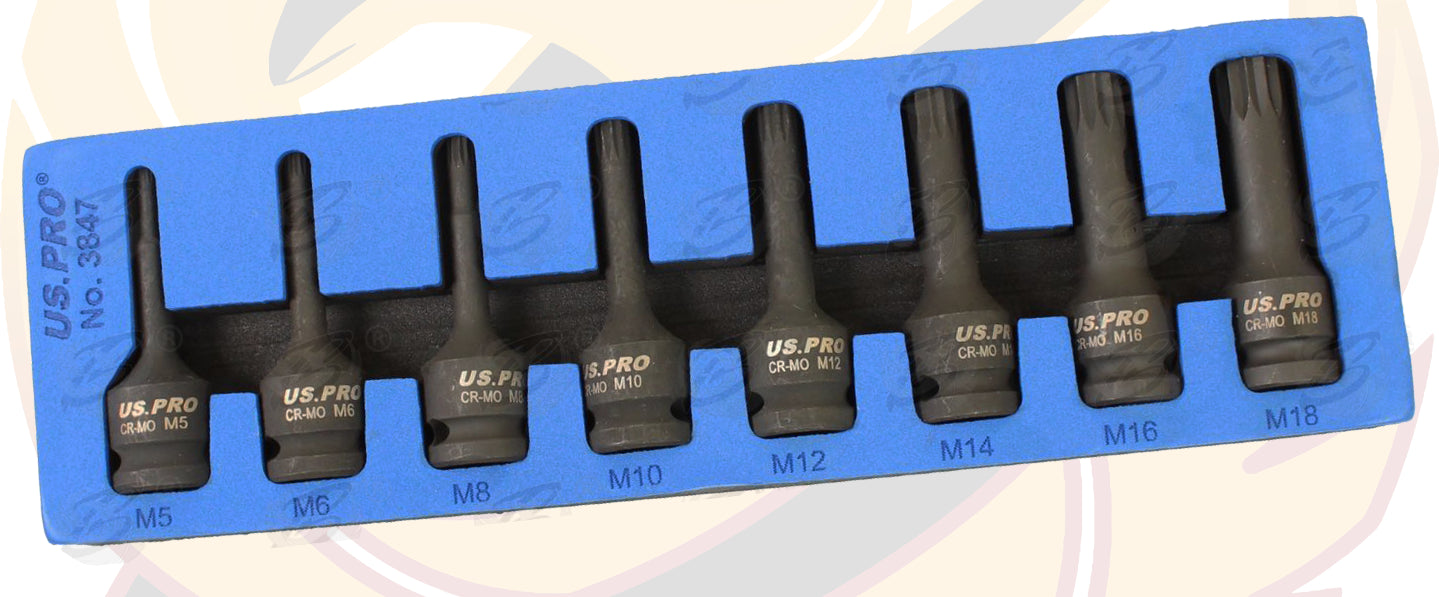 US PRO 8PCS 1/2" DRIVE IMPACT SPLINE BIT SOCKETS M5 - M18