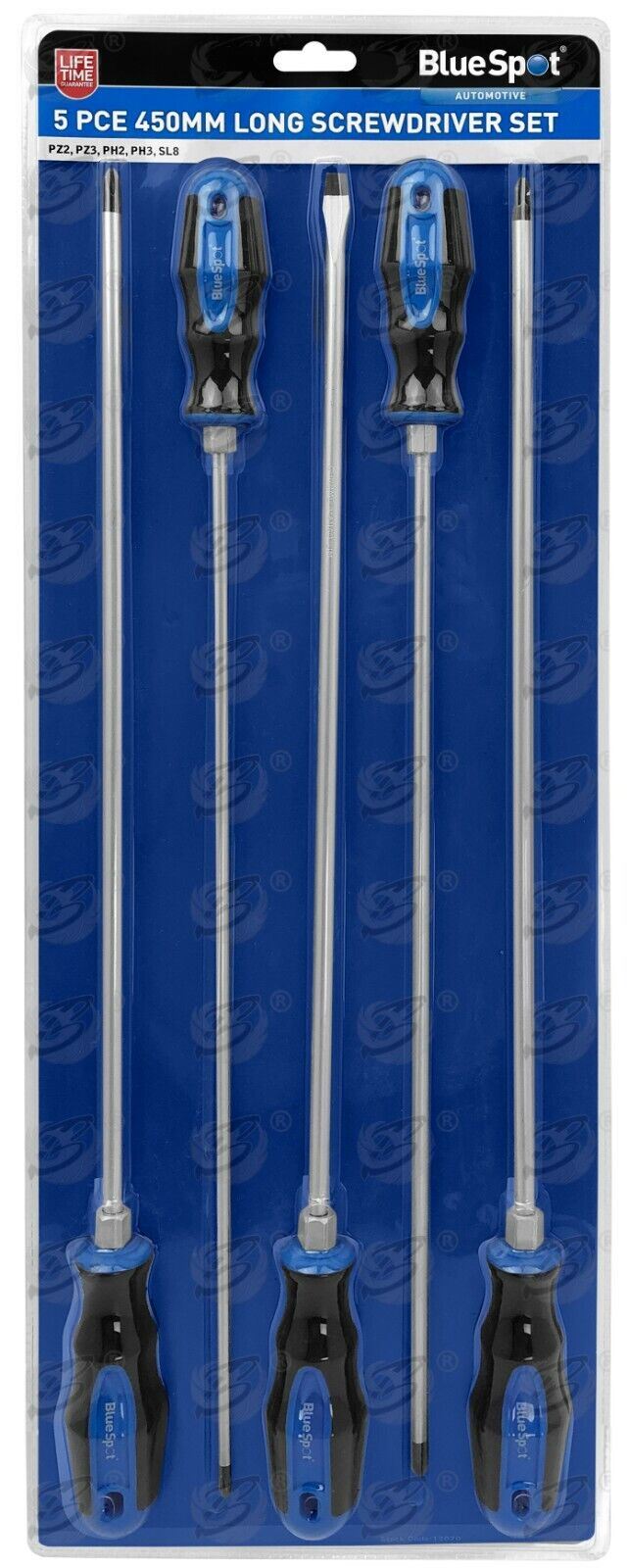 BlueSpot 5 Piece Extra Long Magnetic Screwdriver Set ( Slotted - PHillips - Pozidrive ) 12070