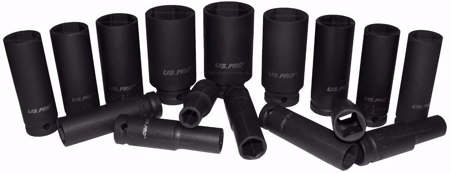 US PRO 16PCS 1/2" DRIVE 6 POINT DEEP IMPACT SOCKETS 10MM - 32MM