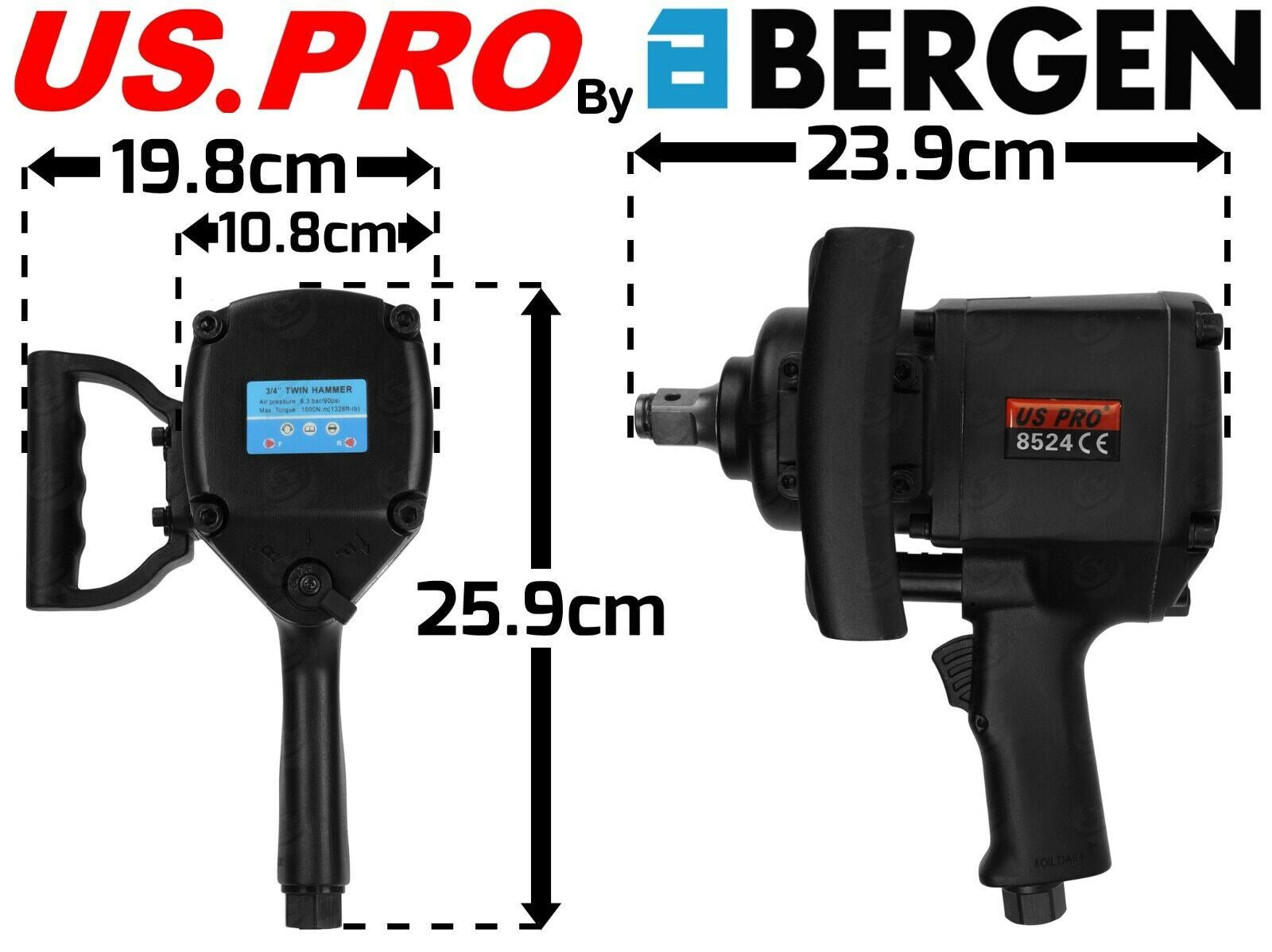 US Pro 3/4" Drive Industrial Air Impact Wrench 1800Nm 8524