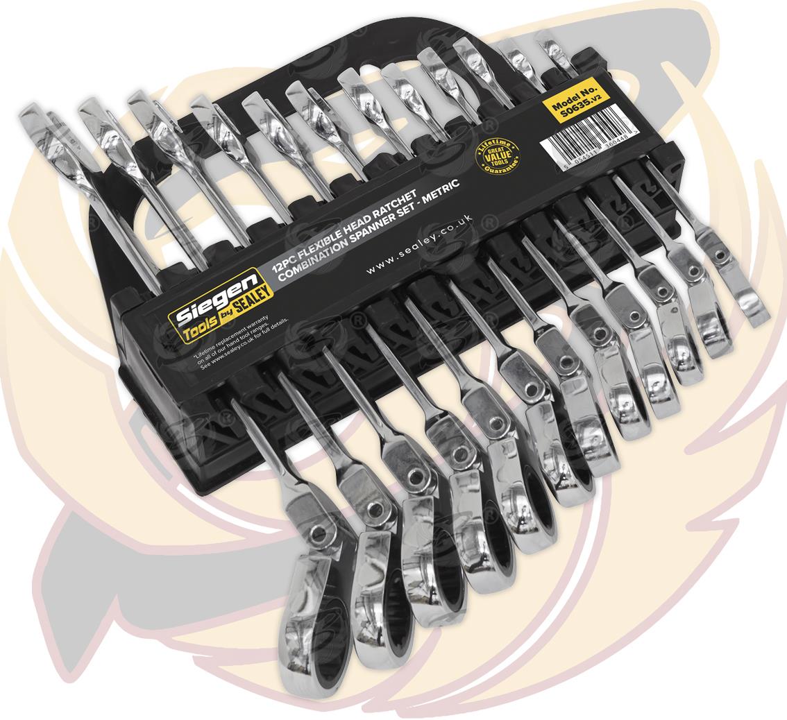 SIEGEN 12PCS COMBINATION FLEXIBLE RATCHET SPANNER SET 8MM - 19MM