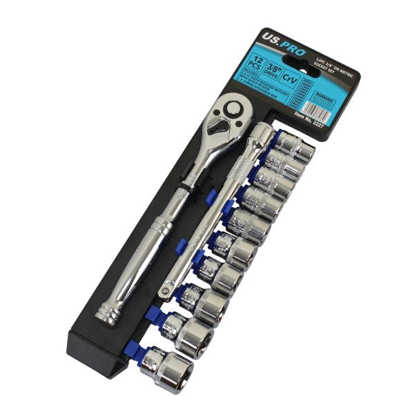 US Pro 12 Piece 3/8" Drive Metric Socket Set 10 - 19mm  3227