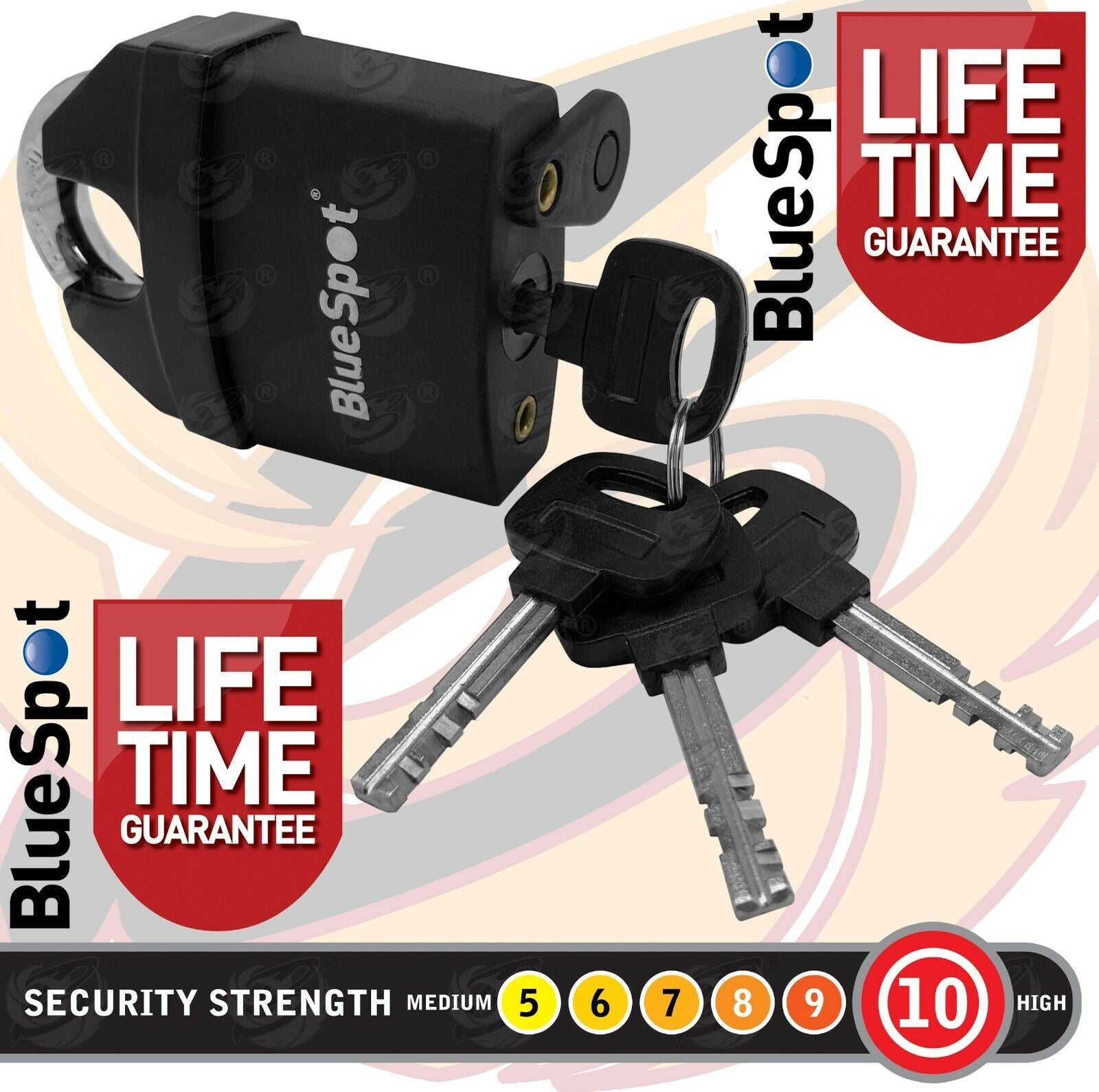 BLUESPOT 3FT LONG 10MM LINKS SECURITY CHAIN WITH 65MM HIGH SECURITY PADLOCK