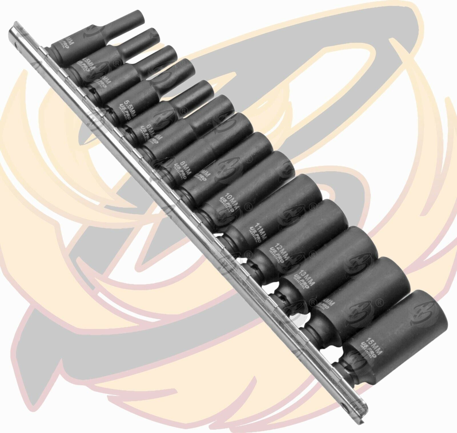 US PRO INDUSTRIAL 14PCS 1/4" DRIVE 6 POINT DEEP IMPACT SOCKETS 4MM - 15MM