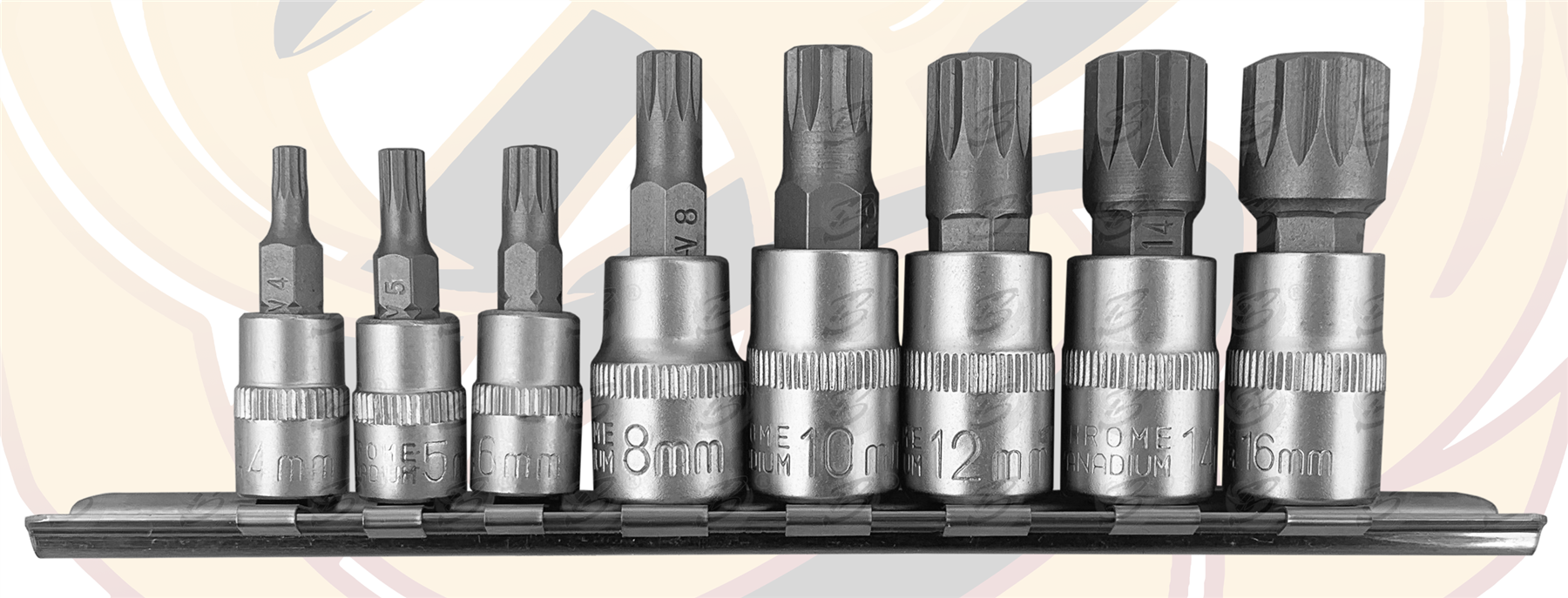 Berlin 8 Piece 1/4" & 3/8" Drive Spline Bit Sockets M4 - M16 ( BER014 )
