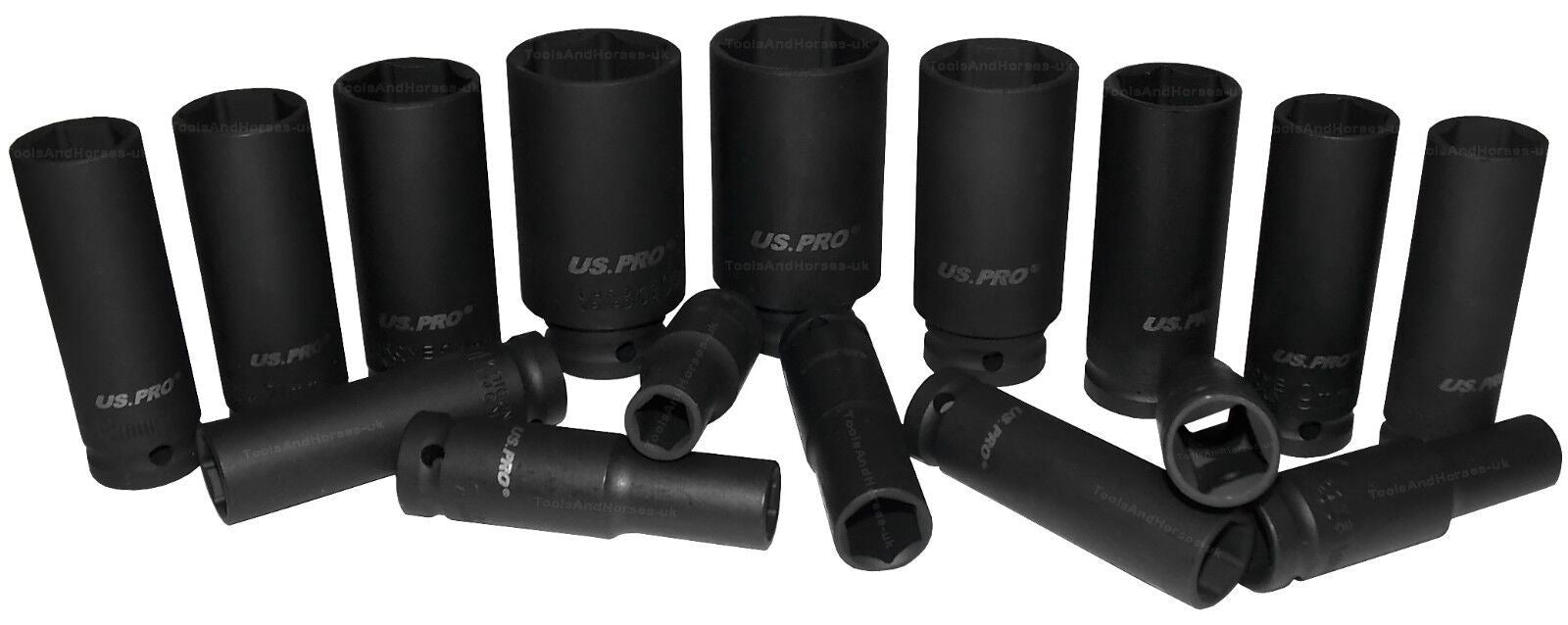 US PRO 19PCS 1/2" DRIVE 6 POINT DEEP IMPACT SOCKETS & EXTENSIONS 10MM - 32MM