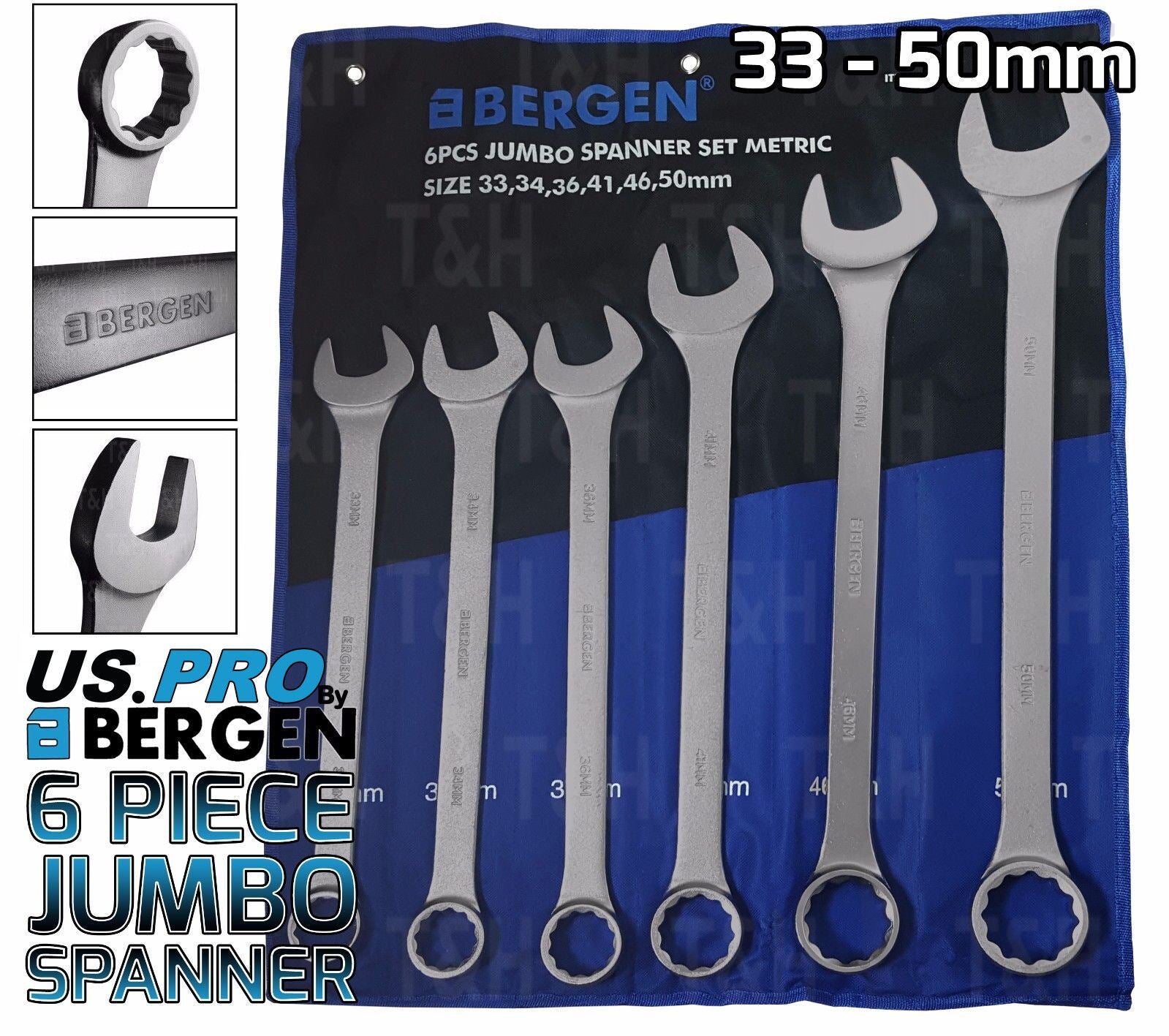 US Pro 6 Piece Jumbo Combination Spanner Set 33mm - 50mm  1866