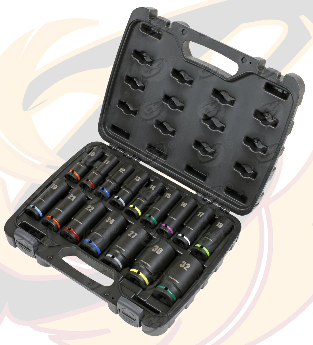 SEALEY 18V 4Ah 1/2" DRIVE BRUSHLESS IMPACT WRENCH 650Nm & 16PCS 6 POINT DEEP IMPACT SOCKETS 10MM - 32MM