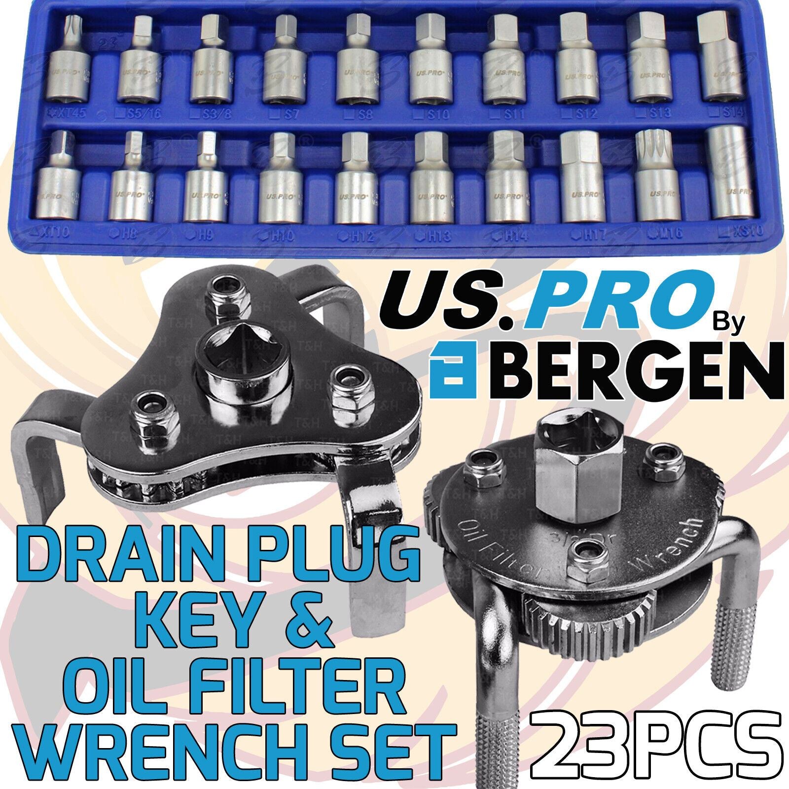 US PRO 23PCS OIL FILTER WRENCH & MASTER DRAIN PLUG KEY SET
