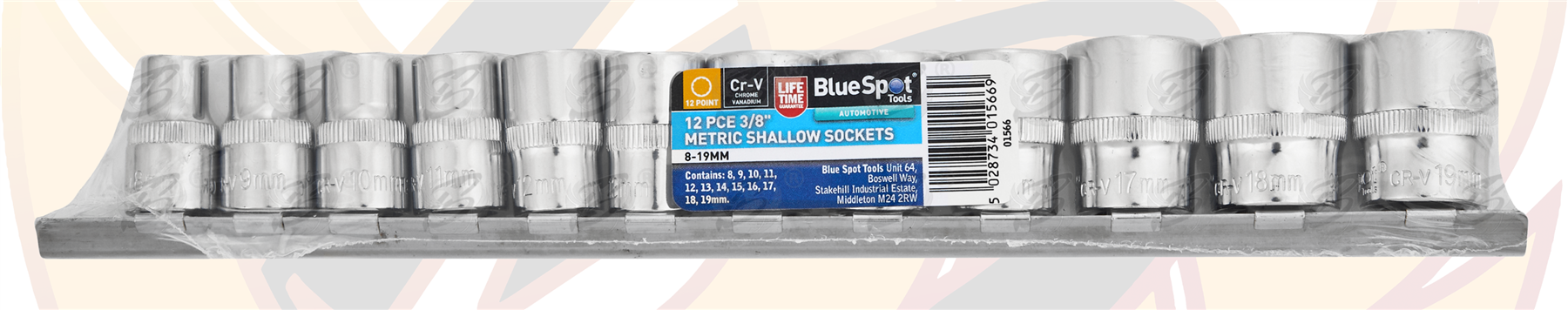 BlueSpot 12 Piece 3/8" Drive 12 Point Shallow Sockets 8mm - 19mm ( 01566 )