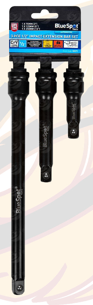 BLUESPOT 33PCS 1/2" DRIVE 6 POINT DEEP & SHALLOW IMPACT SOCKETS & EXTENSION BARS 10MM - 32MM