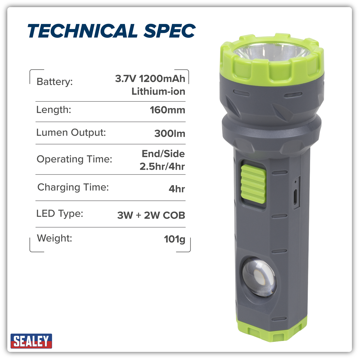 Sealey Dual Mode Hand Torch 3W & 2W COB LED  LED302