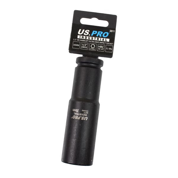 US Pro 1/2" Drive 26mm 6 Point Extra Deep Impact Socket  3811