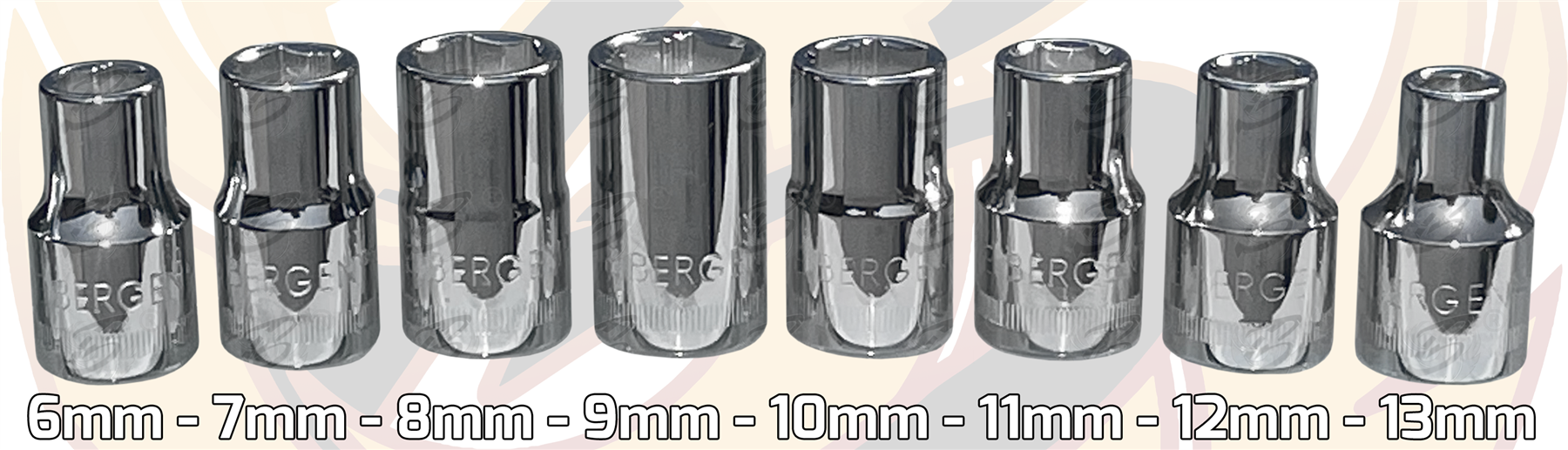 Bergen 17 Piece 3/8" Drive 6 Point Shallow Xi - Ion Sockets 6mm - 22mm  1169