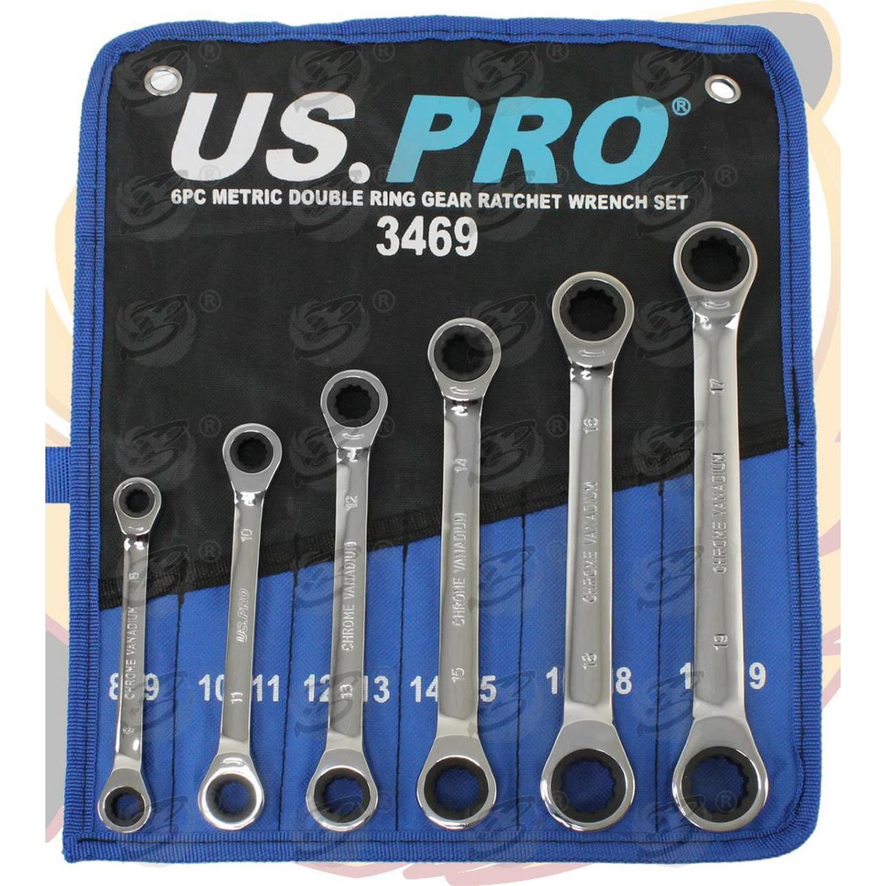 US PRO 6PCS 72 TOOTH DOUBLE END RATCHET SPANNERS 8MM - 19MM