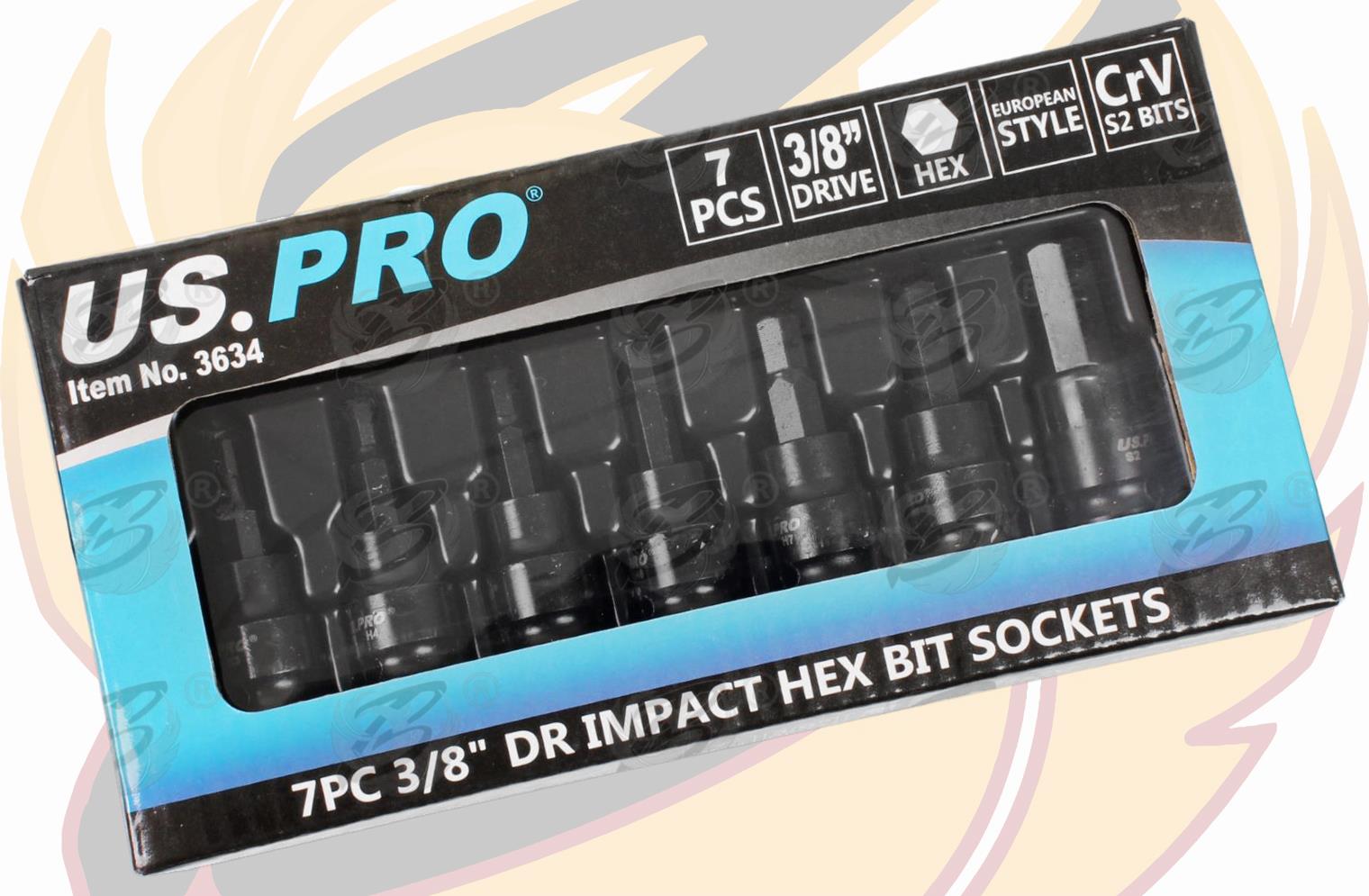US Pro 7 Piece 3/8" Drive Impact Hex Bit Sockets H3 - H10  3957