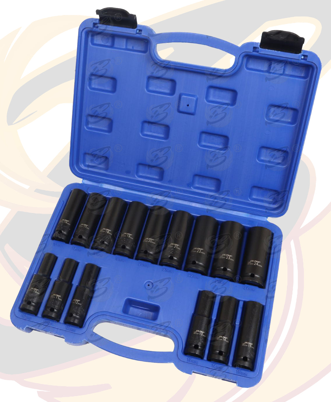 US PRO 15PCS 1/2" DRIVE 12 POINT DEEP IMPACT SOCKETS 10MM - 24MM
