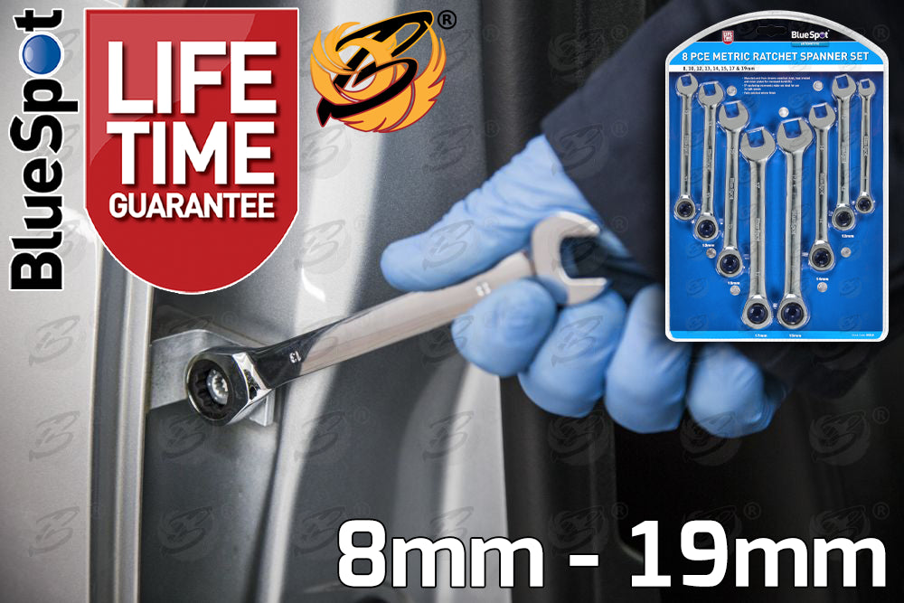 BLUESPOT 8PCS RATCHET SPANNER SET 8MM - 19MM