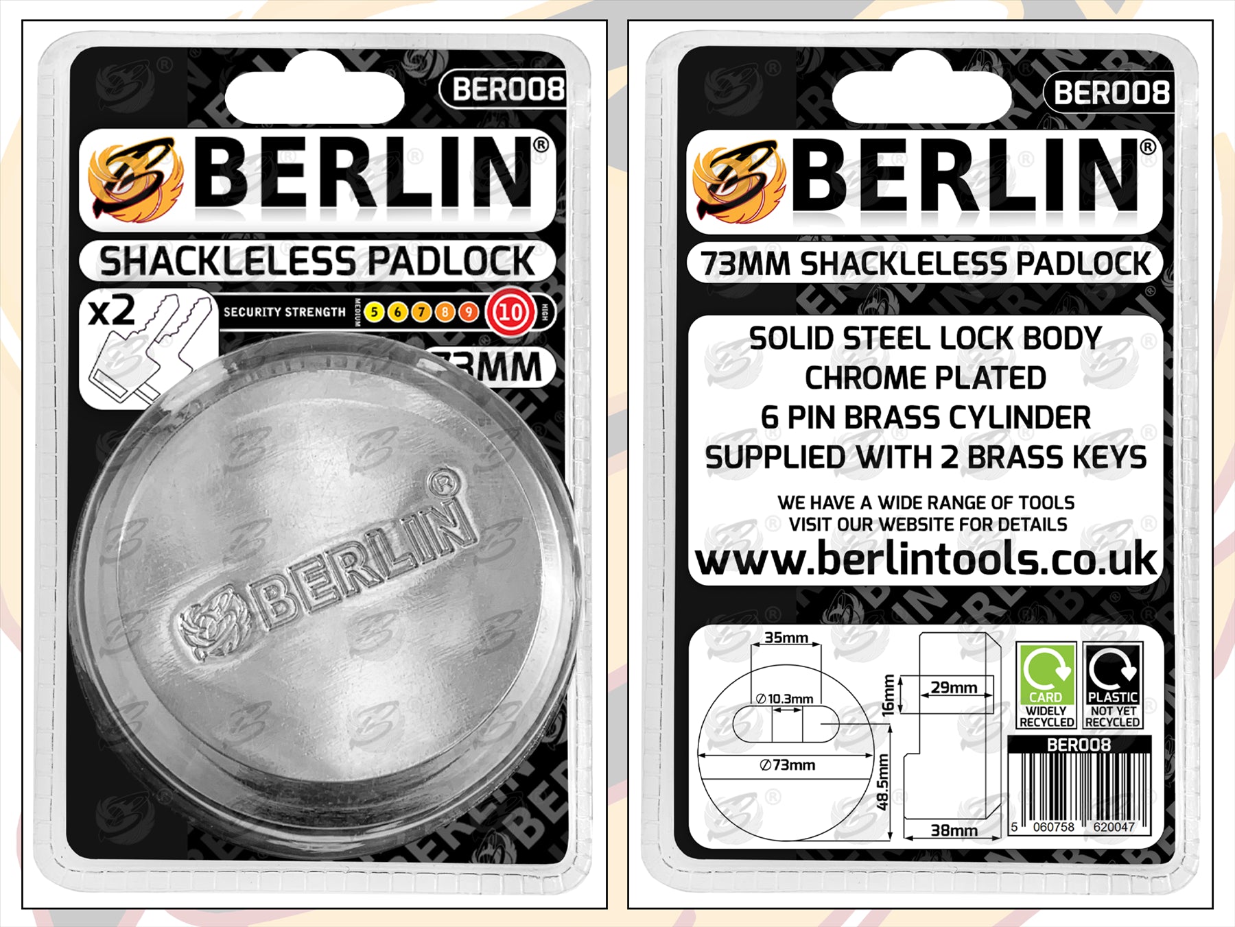BERLIN 73MM HEAVY DUTY ROUND SHACKLELESS PADLOCK ( x2 )